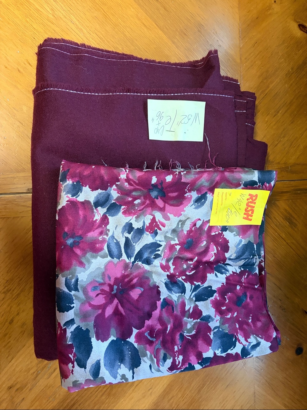 Fabric 52” Wool + 42” Floral Fabric, Burgundy, 3-Piece Fabric Set
